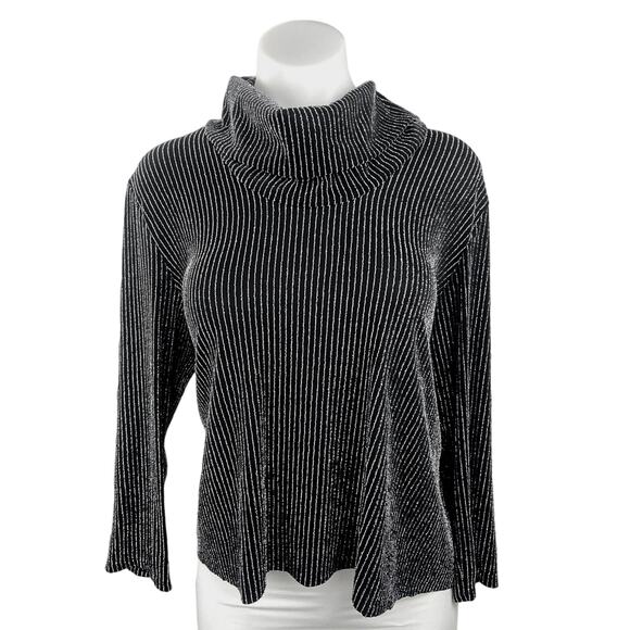 Rudy Rd Black Metallic Pinstripe Turtleneck Long Sleeve Pullover Sweater Top M - Picture 1 of 5